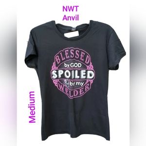 🩷🖤Anvil Lightweight T-Shirt Blessed by God SPOILED by my WELDER Women's Black